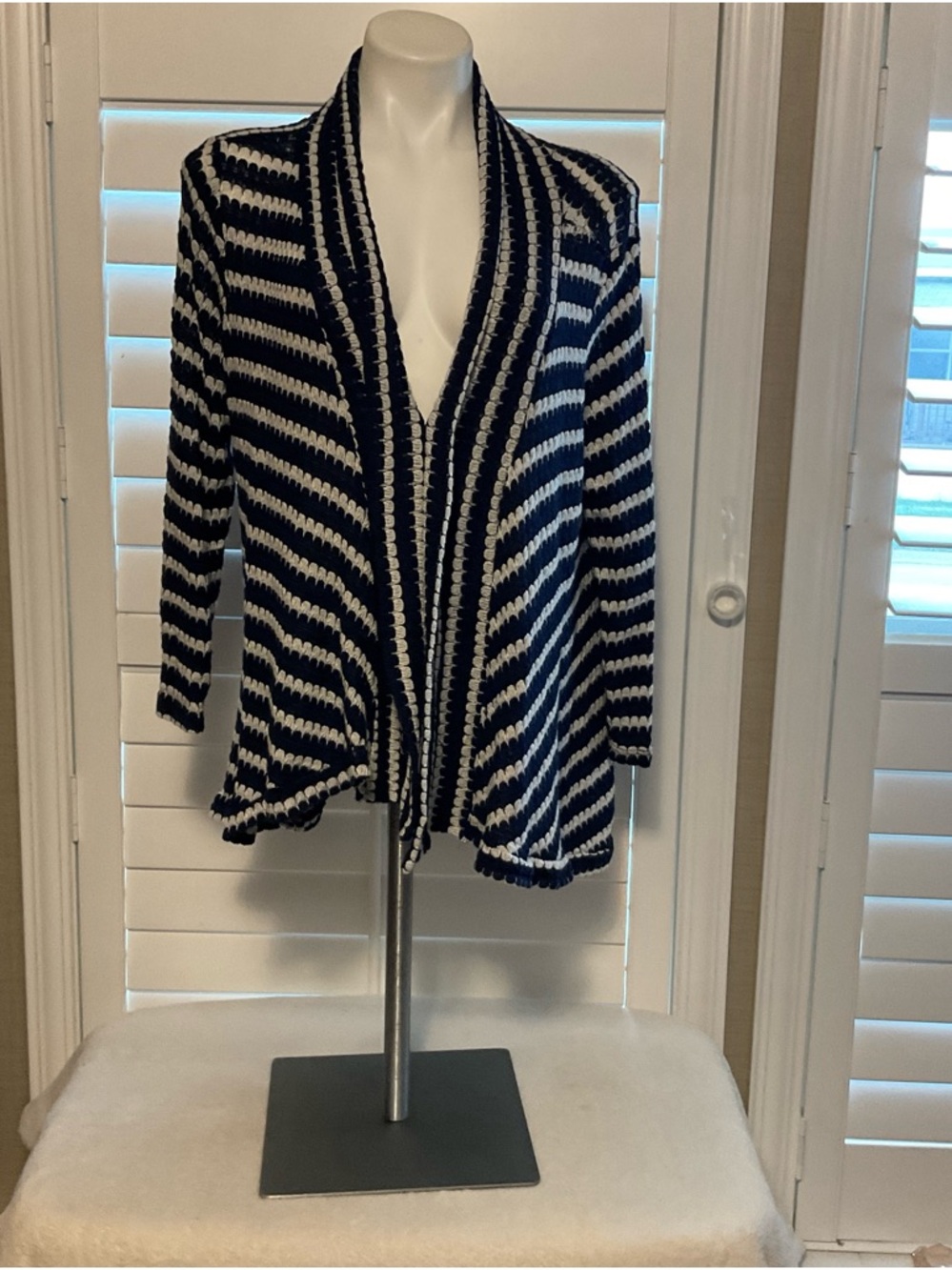 Closet Navy and White Striped Open-Front Cardigan